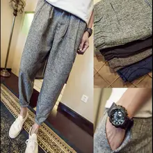 Горячая Новые повседневные Большие размеры Мужские штаны жидкости все матч Льняные шаровары Штаны middlelowlevel понижающую передачу Штаны 9 Капри Костюмы