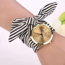 Relojes Mujer 2018 Для женщин полосатой ткани ремешок наручные часы Для женщин Цветочный браслет Кварцевые часы Для женщин часы Relogio Оптовая Продажа