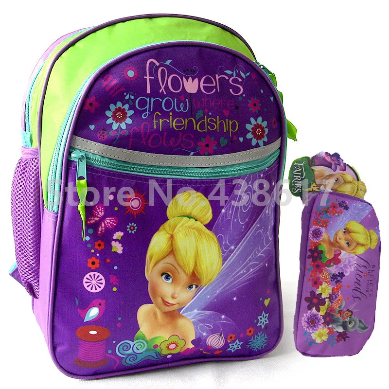 

New Fairies Tinker Bell Flowers Princess Backpack School Bags With Pencil Case Set for Girls Kids Children Primary School Bag