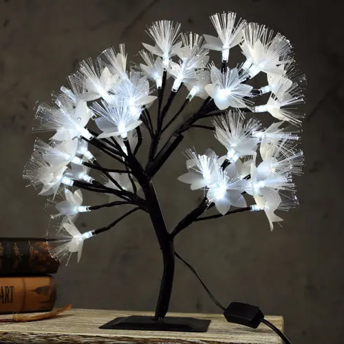 Светодиодные лампы Cherry Tree Night Lights Настольные лампы оптического волокна Детские Рождественские детские постели украшения для домашнего интерьера освещения - Испускаемый цвет: Белый