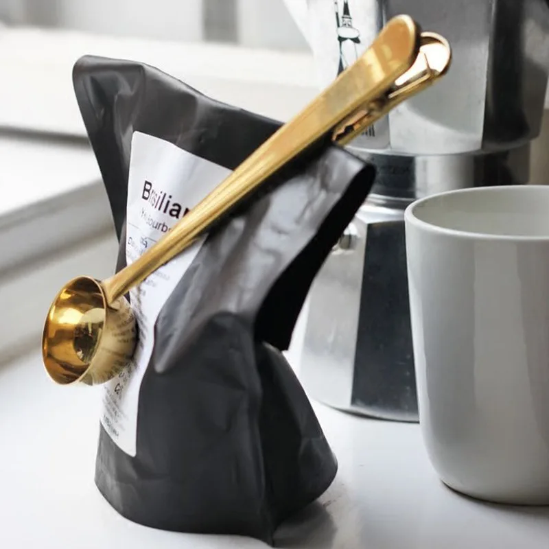 

Multifunctional Stainless Steel Sealed Clips Nordic Style Coffee Scoop With Bag Clip Long Tail Clip Food Seal Clips Kitchen Tool