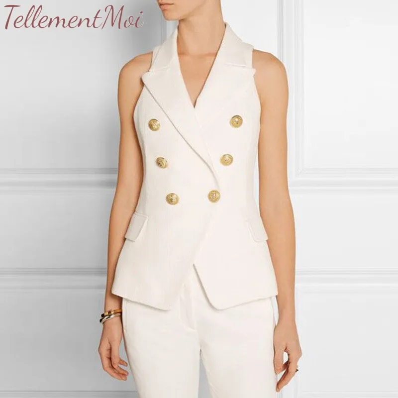Women Vest Jacket Classic Double Breasted Suit Waistcoat Solid V Neck Sleevless Elegant Office Lady Lapel Blazer Coat Outerwear