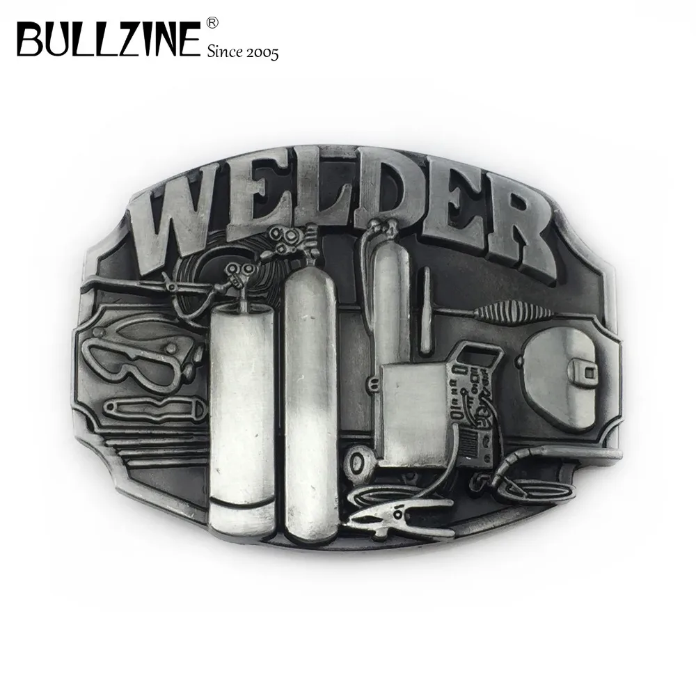 

The Bullzine Welder belt buckle with pewter finish FP-02228 suitable for 4cm width snap on belt drop shipping