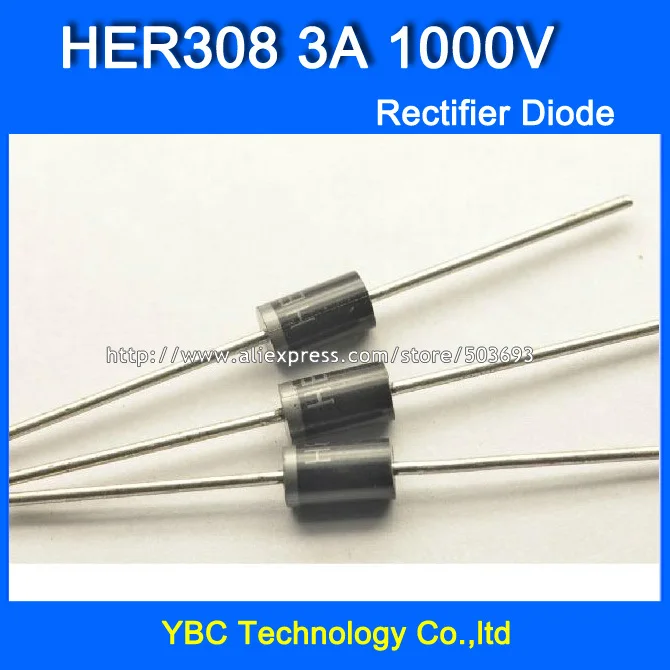 100 шт./лот HER308 3A/1000V супер быстровосстанавливающий выпрямительный диод |