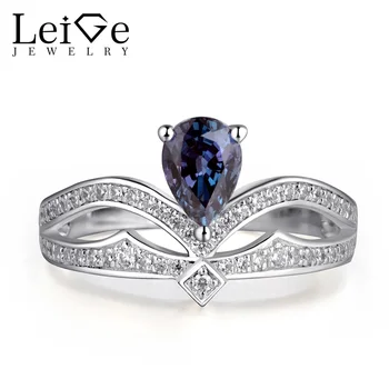 

Leige Jewelry Pear Cut Alexandrite Ring 925 Sterling Silver Engagement Promise Crown Rings for Women Gemstone Jewelry