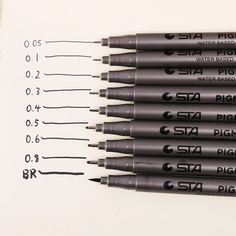 

STA 9 Different Size Micron Pen Waterproof Fineliner Tip Fine Liner Black Sketch Marker Pen for Manga Drawing Art Markers