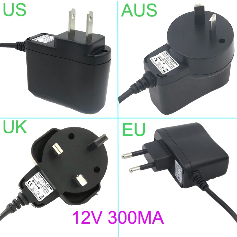Новинка 2017 года адаптер DC 12 В 300ma AC 100-240 В адаптер конвертер Зарядное устройство Питание 5.5*2.1 мм нам /EU/Великобритания/разъем АС для LED