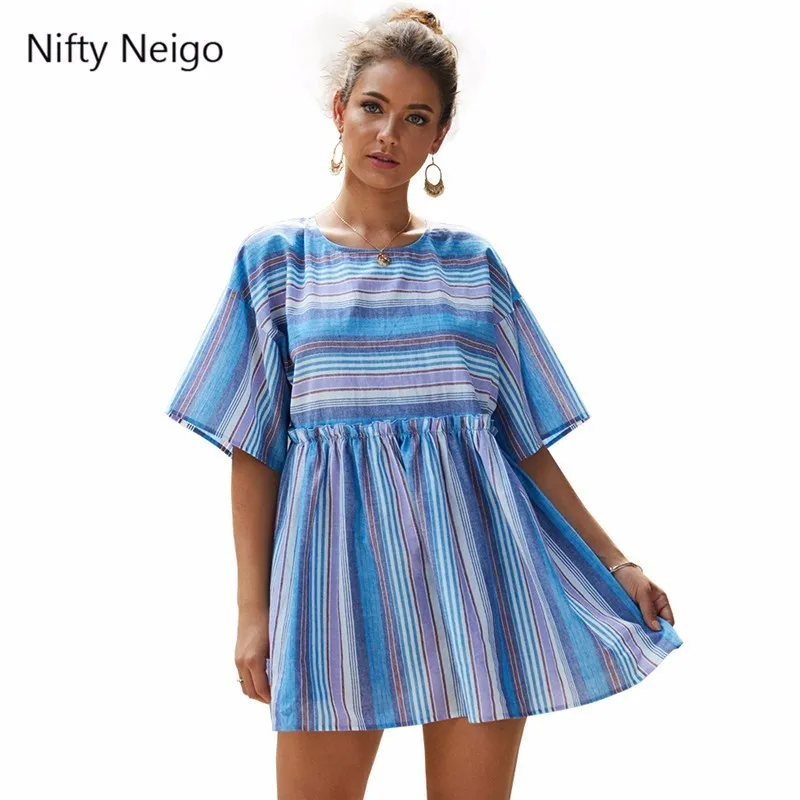 

Nifty Neigo Vintage Women Striped Dress Hollow Out Mini Dresses Summer Vestidos