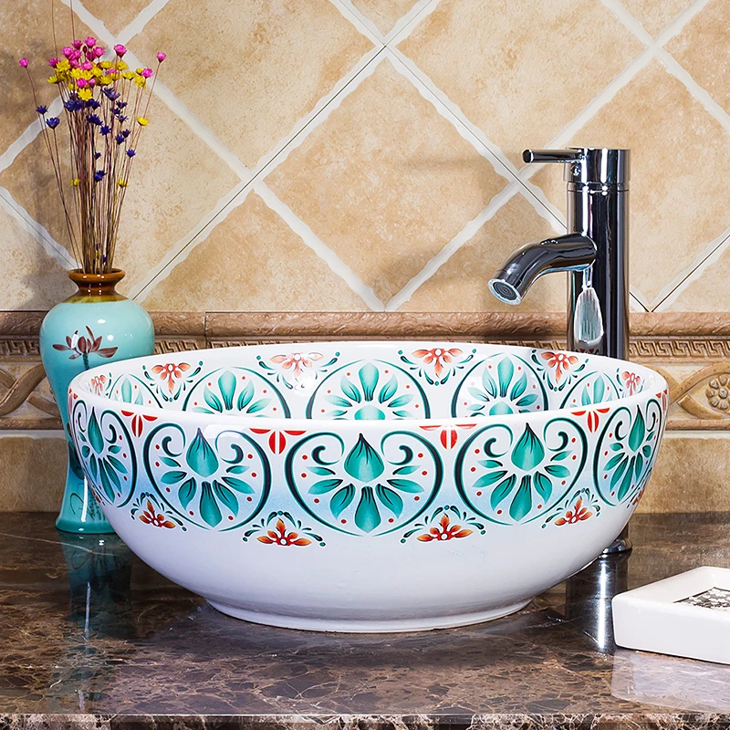 Europe Vintage Style Ceramic Art Basin Sink Counter Top Wash Basin Bathroom Sinks vanities wash basin  (5)
