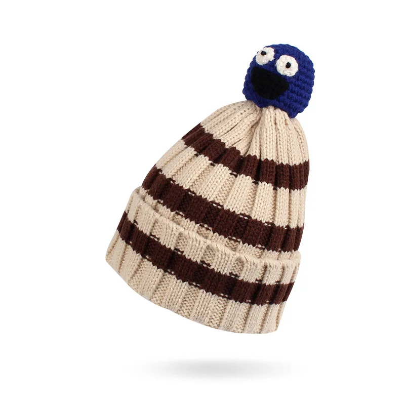 Striped Knitted Children Hat Warm Winter Kids Beanie Novelty Funny Hat For Children Crochet Fashion Hat For Boys Girls Christmas (5)