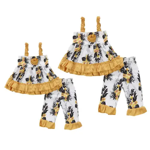 

2 Pieces Newborn Toddler Kids Baby Girl Floral Clothes Sleeveless Dress Pants Outfits