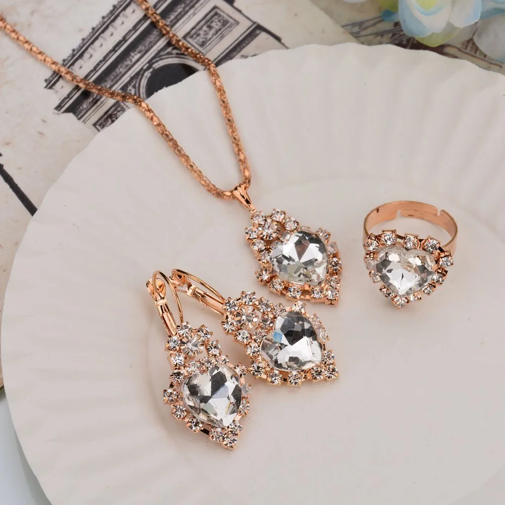 UAM простые серьги кольца ожерелье Горячая Распродажа классический кристалл сердце любовь набор украшений для женщин аксессуары для свадьбы, помолвки