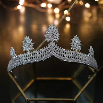 

Micro pavimentado completo cubico Zircon Tiara lujo Zirconia corona boda pelo accesorios Bride CZ grande Coroa Novia diadema