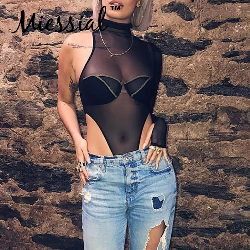 Miessial أسود مثير كم واحد شبكة ارتداءها النساء قصيرة الصيف بذلة حزب نادي بذلة الإناث رومبير عموما بذلة 2019