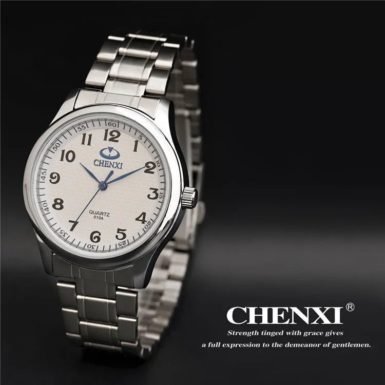Relógio de Luxo Homem de Aço Relógio de Pulso Relógio de Prata Chenxi Marca Clássico Quartz Ladies Ver Moda Noble Presente Mulheres Inoxidável 010a
