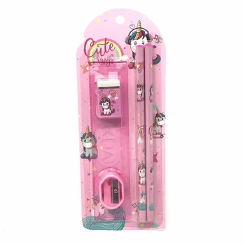 

Cartoon Rainbow Unicorn Pencil Case For Girls Cute Stationery Set Pen Bag With Ruler Eraser Kids Gift Office School Supplies