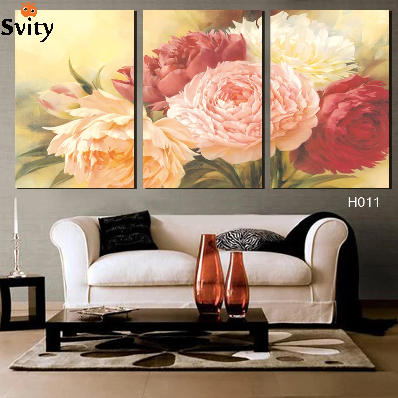 3 Panel Modern Abstract Flower Painting On Canvas Wall Art Flowers