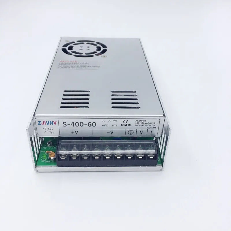 60V 6.6A 400W импульсный источник питания вход 110/220v выход 60V DC Регулируемый cctv smps Светодиодный источник питания светодиодный драйвер(S-400-60