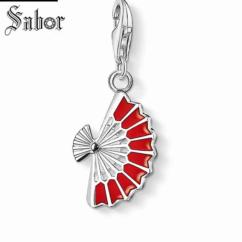 

thomas Red Fan Charm Pendant,2019 Jewelry For Women Girls,womens Vintage Gift 925 Sterling Silver Fit Bracelet charms