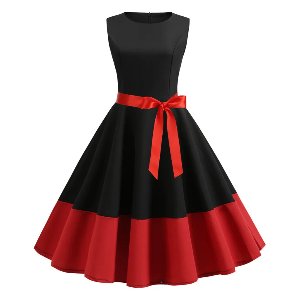 

2019 Spring Summer New Women Vintage 1950s Retro Sleeveless Patchwork Female Sweet Princess Party Dress