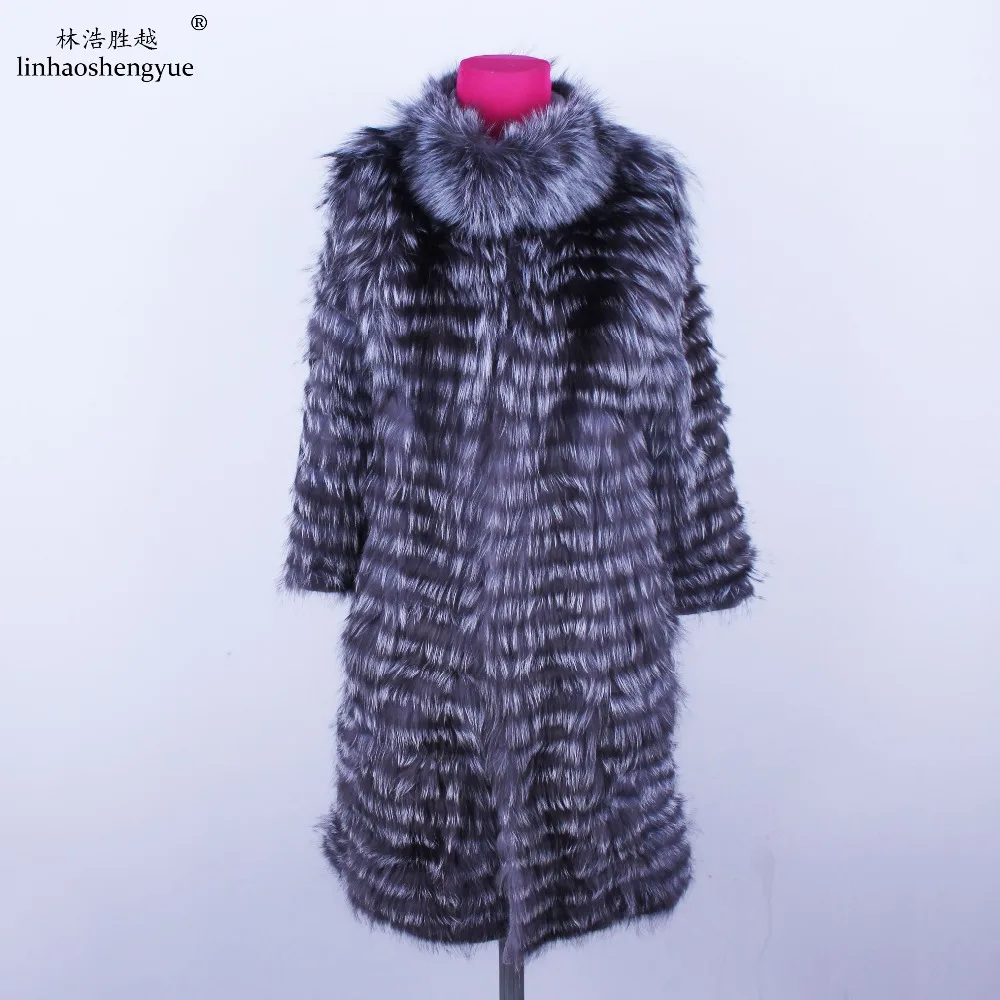 

Linhaoshengyue 2018NEW HOT fox fur long coat Wool knit liner withstylish stand collar