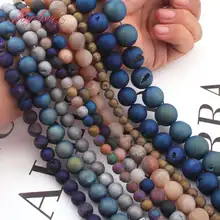 Perles rondes en pierre naturelle, Agates Druzy revêtues de métaux, 6,8,10,12,14mm, pour bricolage, Bracelet, boucle d'oreille, fabrication de bijoux, 15 pouces