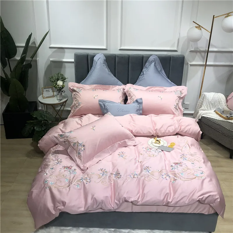 Little Daisy embroidery Bedding Sets girls Beddingset egyptian cotton Bed Linen Duvet Cover Bed Sheet Pillowcase/bed Sets 4/7pcs - Цвет: 9