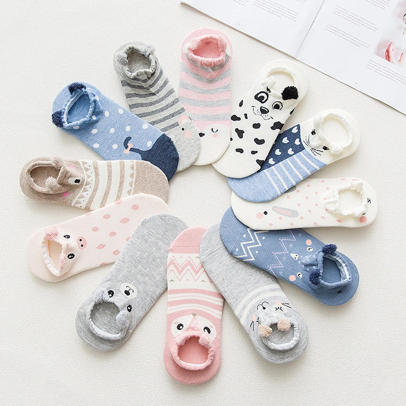 

Cute Animal Cotton Socks Female Kawaii Cat With Dog Summer Short Socks Slippers Women Casual Soft Funny Boat Socks