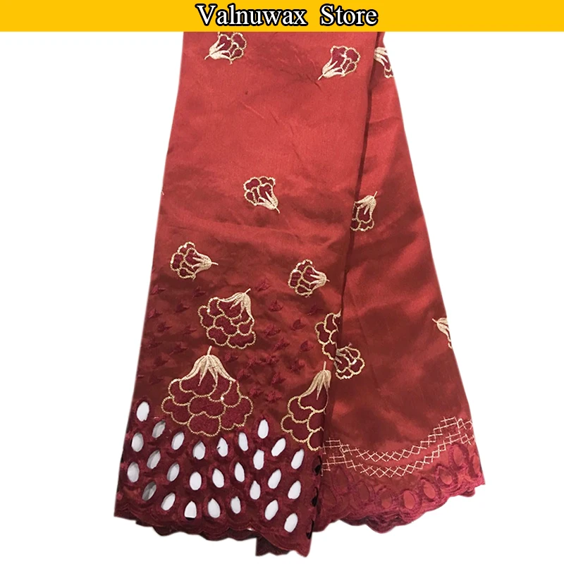 

2018 Popular Red wine color African George Lace Fabric With Pretty Embroidery Indian George Lace Fabric For Wedding Dress