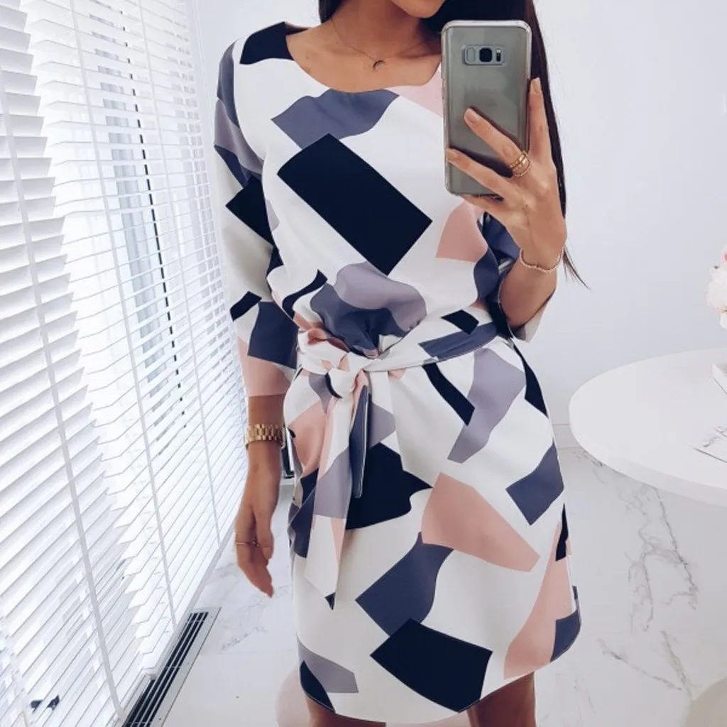 

Vestidos 2019 Women's Dresses Spring Summer Dress Women O-Neck Half Sleeve Color Matching Dress Fashion Casual Dress