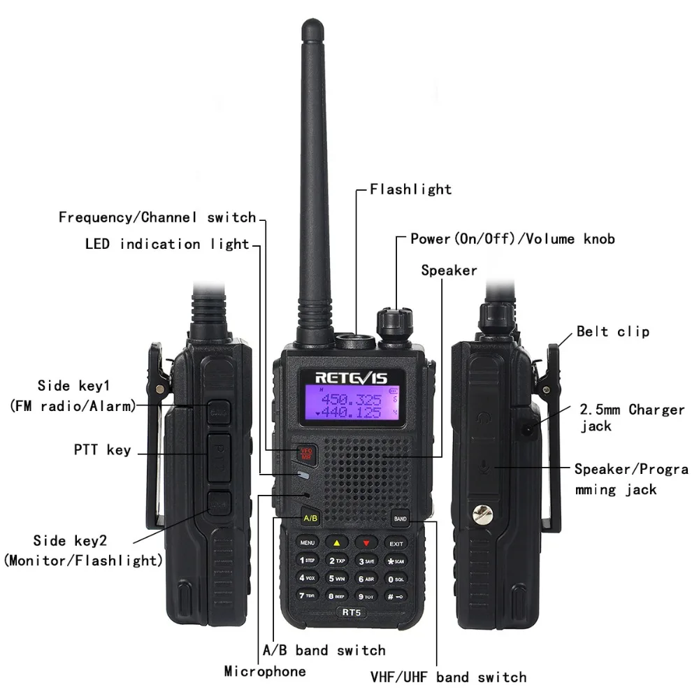 Удобная портативная рация 7W Retevis RT5 128CH двухдиапазонный VHF UHF 136 174 и 400 520MHz VOX