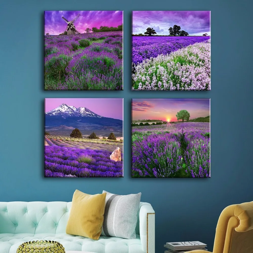 Лаванда домашний декор холст настенная живопись картина фиолетовые цветы Прованс живая живопись современное искусство, пейзаж фото