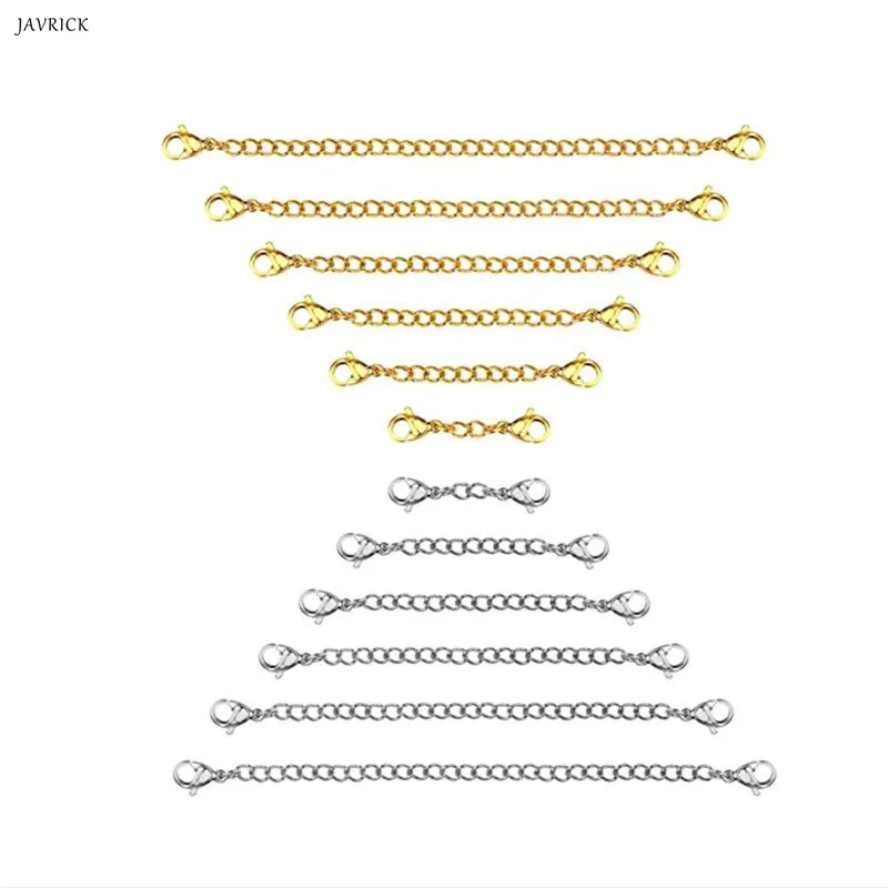 

12 Pcs/set Fashion Women Necklace Bracelet Extension Chain Jewelry Accessories Handmade Double Lobster Clasp Plus Tail Chains