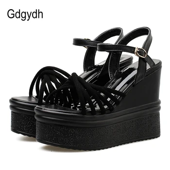 

Gdgydh European Platform Wedge Sandals Women Classics Shoes On Summer Flock High Heels Shoes Female Buckle Promotion Sale 2020