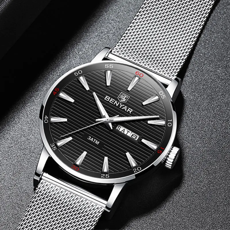 BENYAR Fashion Mens Watches Top Brand Luxury Quartz watch men Sport Waterproof Military WristWatch mens reloj hombre Leather Hot