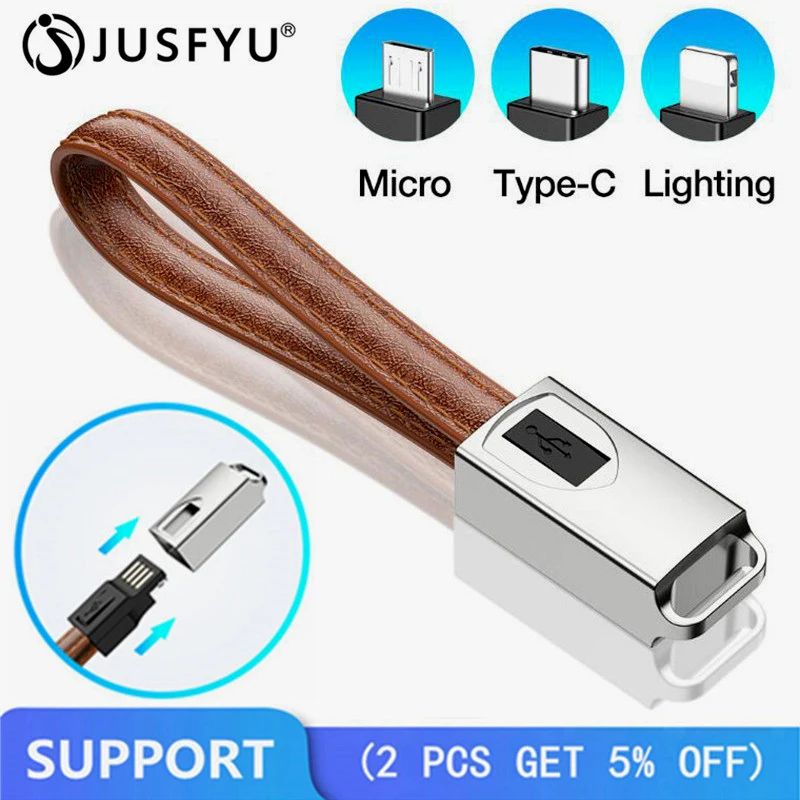 

Leather Micro USB Cable Keychain For iPhone 8 7 6 X iPad Cable IOS 12, 2.1A Fast Charge Cable For Android Type C USB C Data line