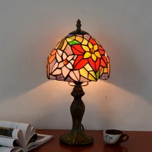 Оригинальность витражи Садовый цветок настольная лампа Американский сельская местность бара отеля прикроватная LED-лампа 110-240 V Диаметр: 20 см