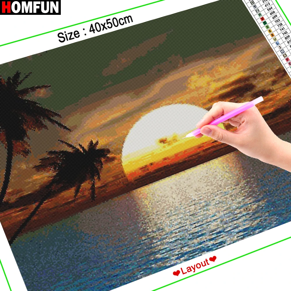 HOMFUN 5D DIY Алмазная картина &quotДерево морской закат&quot полная дрель из смолы вышивка