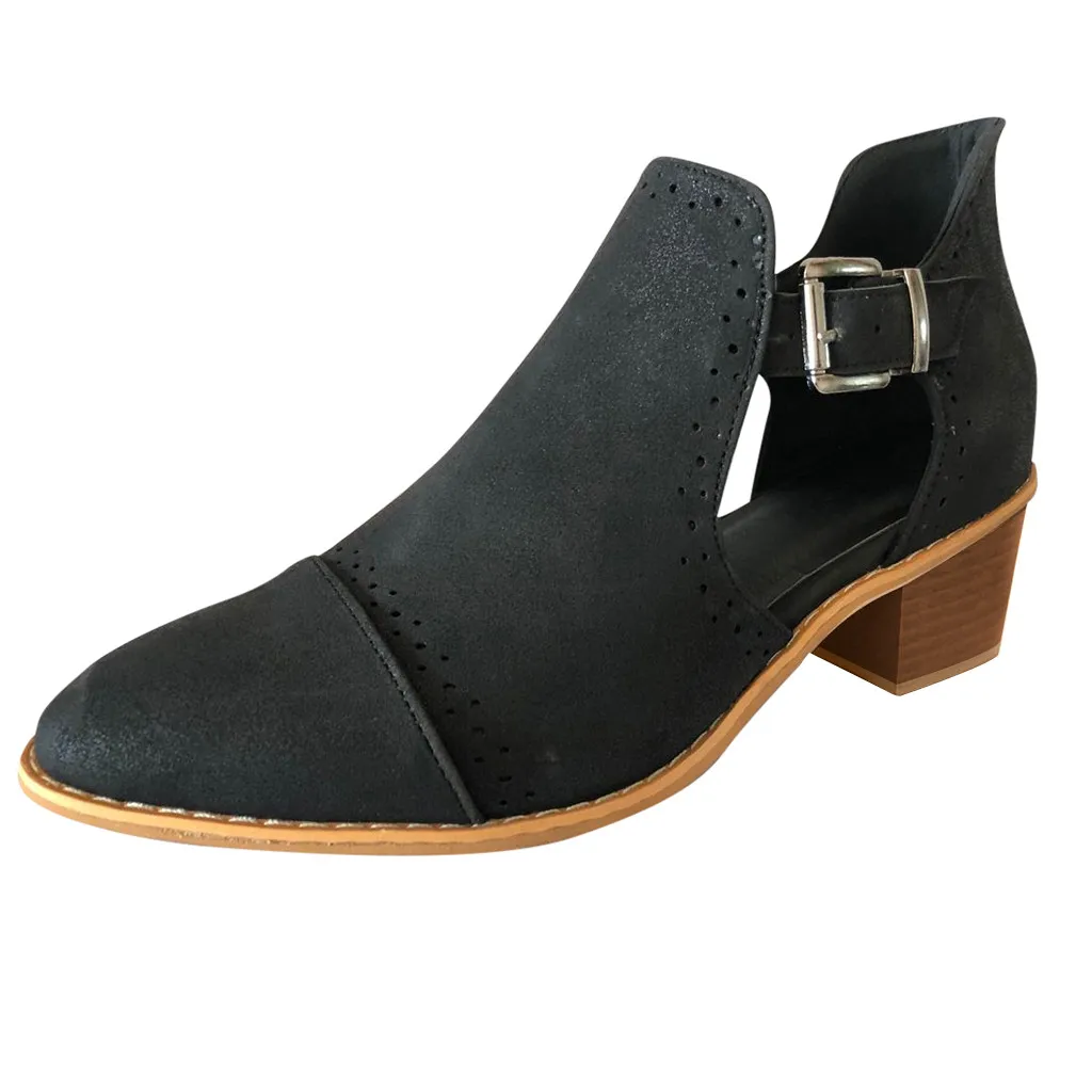 Модные Весенние туфли на квадратном каблуке; Повседневное женские Модные обувь с круглым носком открытые, на высоком каблуке; обувь - Цвет: Black