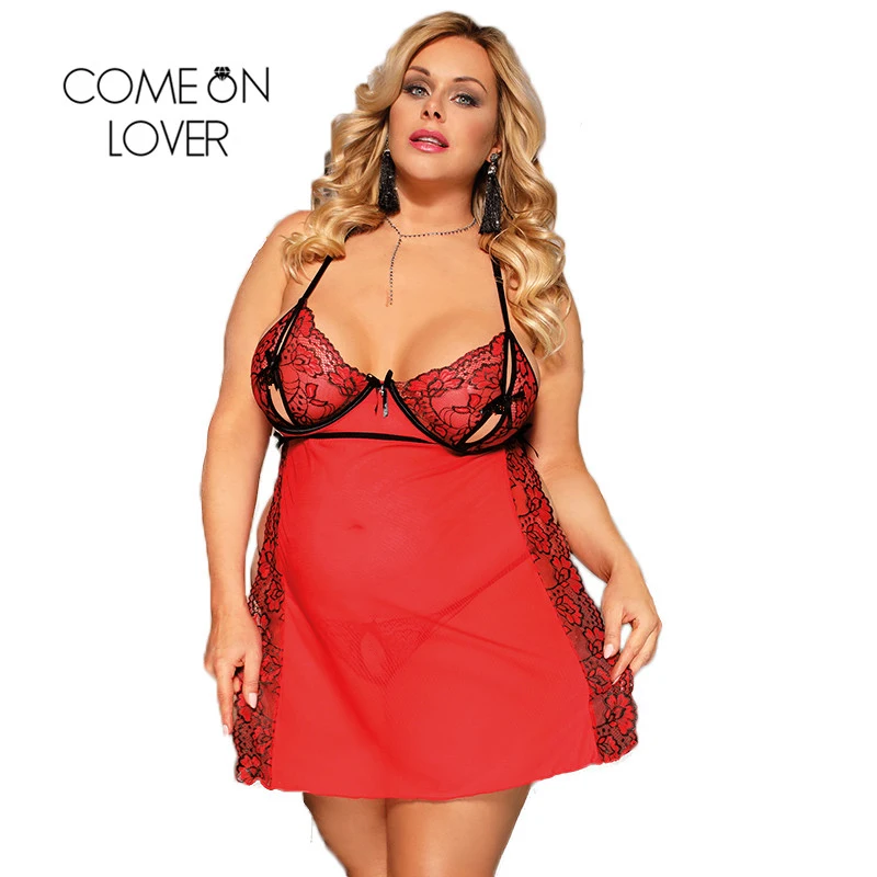 

Comeonlover Sexy Underwear Women Erotic Dress Red Cupless Nuisette Sexy Baby Doll Transparent Slit Halter Sexy Lingerie RI80746