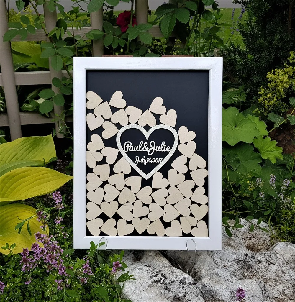 

personalized hearts Rustic wedding engraved Alternative Wooden guestbooks Drop memory box signature guest books