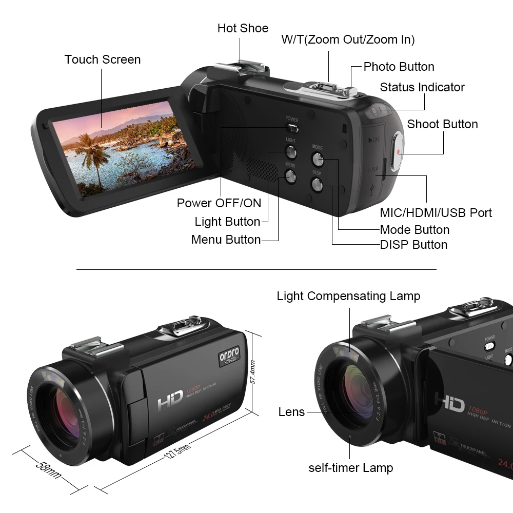 Ordro Портативная Цифровая видеокамера HDV Z20 1080p 30fps FHD встроенный WIFI Пульт