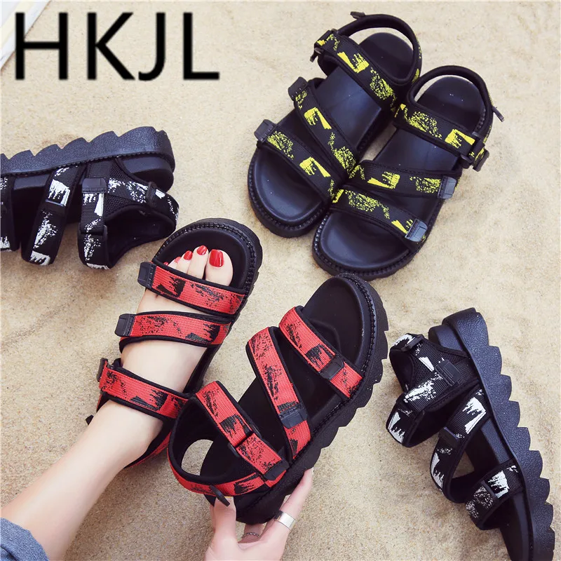 HKJL Roman sandals female 2019 summer European and American beach HOOK & LOOP shoes new student sports women's sandals A478