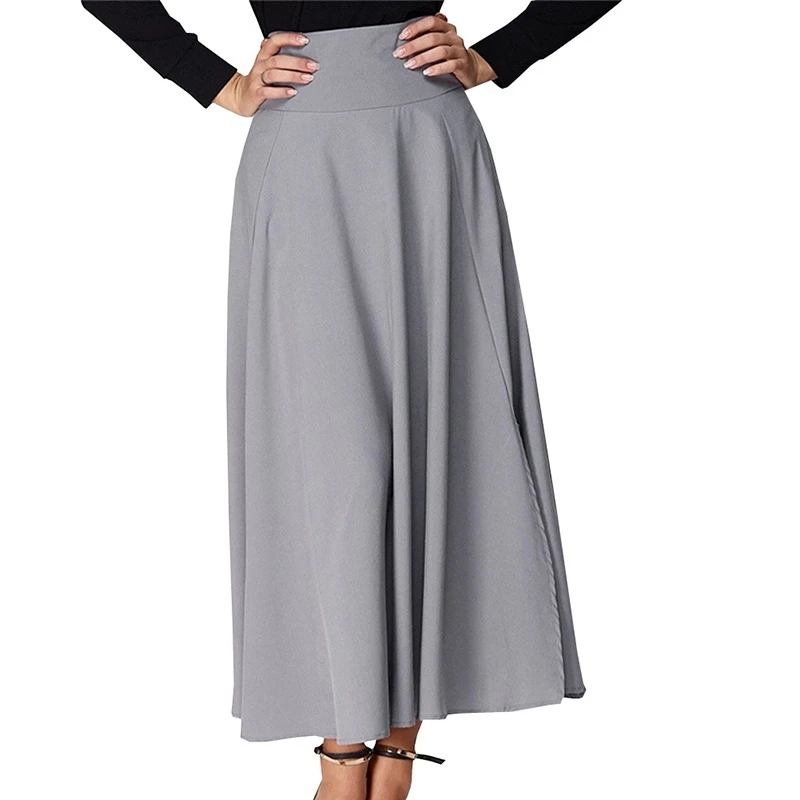 Плюс Размеры S-4XL ампир Длина юбка ZOGAA Для женщин Высокая Талия трапециевидной формы, длинная юбка в складку линия разрез спереди поясом