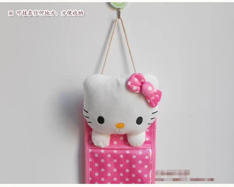 Милая подвесная сумка для хранения в горошек hello kitty, розовая косметичка, органайзер, настенная дверца, сумка для хранения мелочей, сумки, 3 кармана