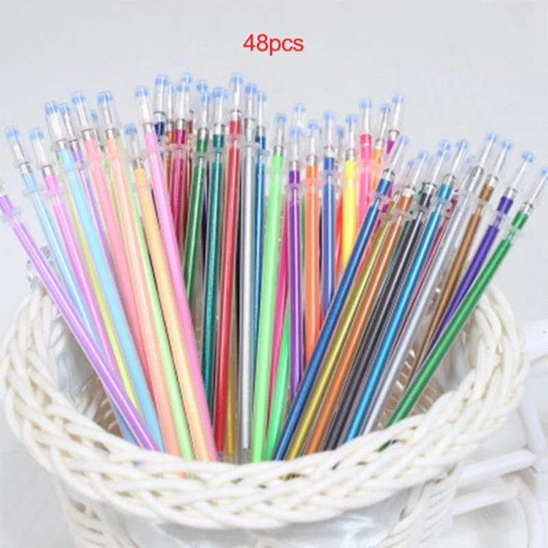 24/48pcs DIY Fluorescent Gel Office & School Home Decor Colorful Paintings Drawing Pen Party Brushes Refills Watercolor Refills