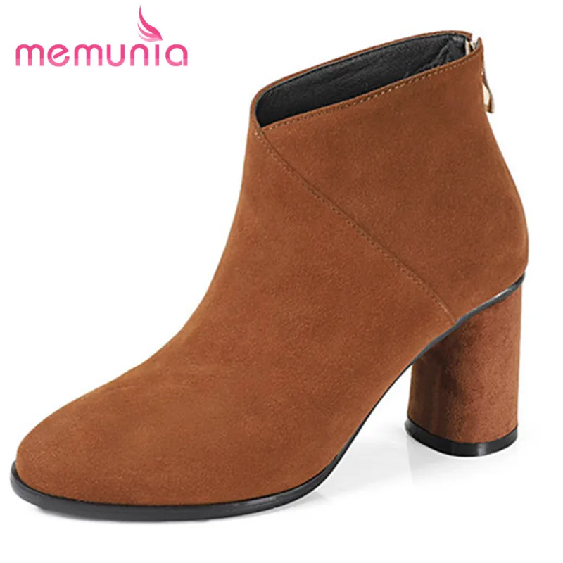 

MEMUNIA new arrive 2020 ankle boots round toe high heels fashion boots simple zipper winter boots pius size 33-43
