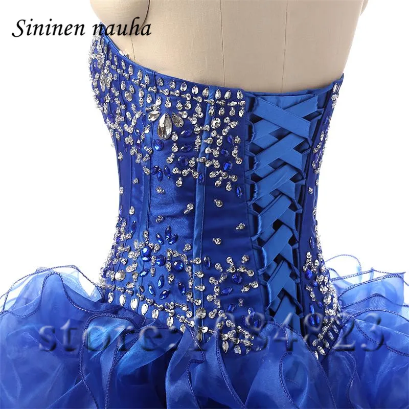 Пышные платья вечерние платья для выпускного вечера ярко-синий длинный бальный наряд для танцев, украшенный бисером, милое платье Vestidos De 15 Anos, 16 платьев