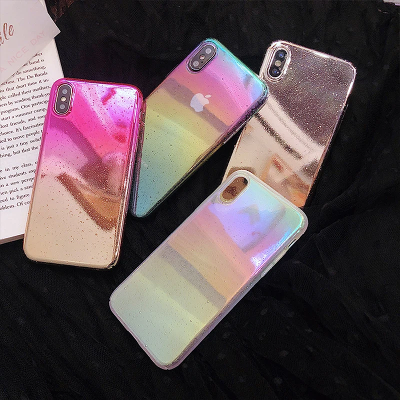 

Gradient Reflective Glitter Phone Cases For iPhone 7 6 6s 8 Plus Full Body Cover For iPhone X XR Max Reflected Light Phone Case