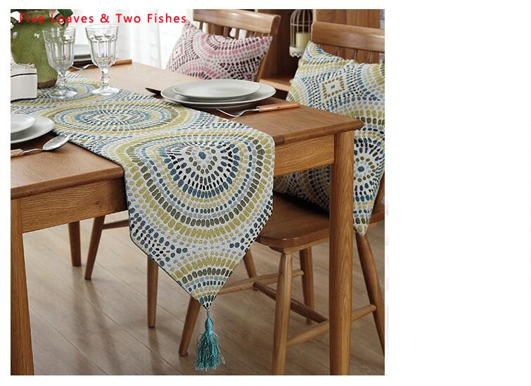 Us 14 95 35 Off Hot Sale Family Party Tablecloth New Arrive Circle Table Flags Beautiful Tassel Tea Flag High Quality Table Runner In Table Runners